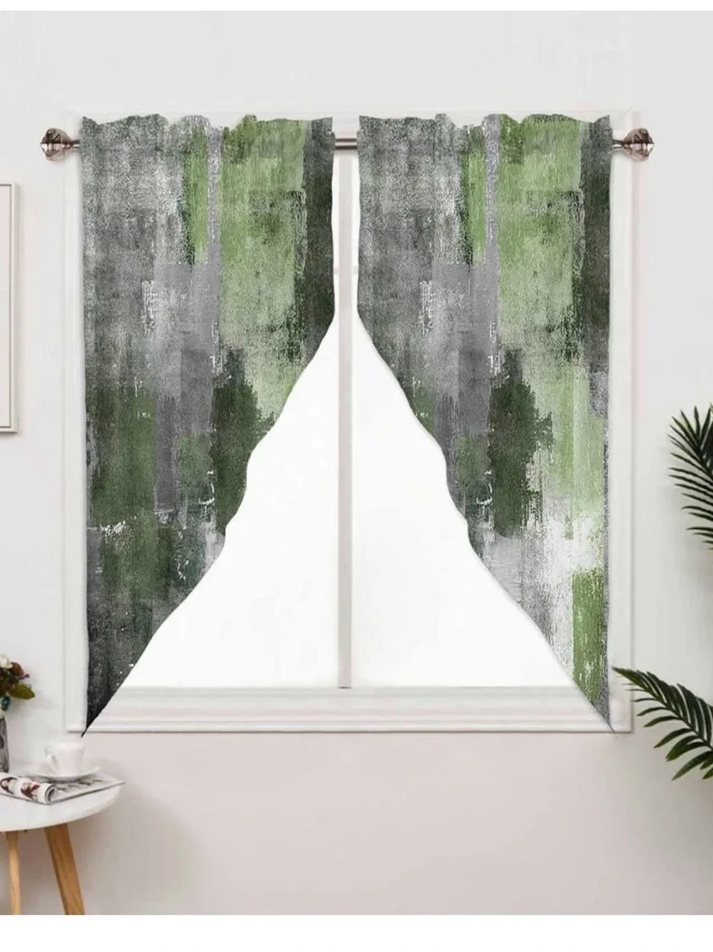 Swag Valance Curtains, Abstract Sage Green 28”x36”